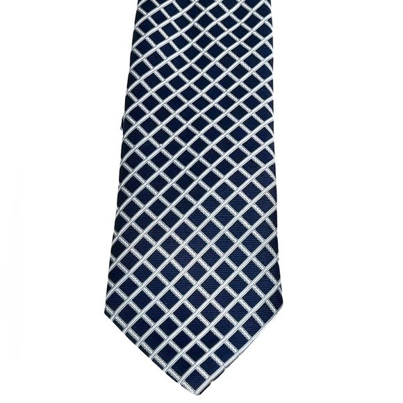 Brooks Brothers Other - Brooks Brothers 346 Mens Neck Tie 100% Silk Navy and White Grid Geometric Tie